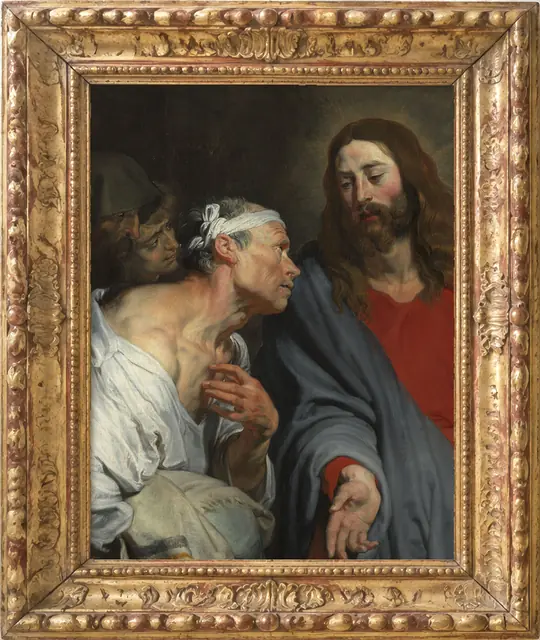 Anthony van Dyck’s painting of Christ healing a sick man, in a gilt frame
