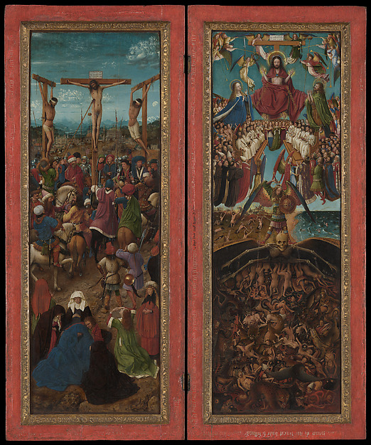 Jan van Eycks schmale Tafeln der Kreuzigung und des Jüngsten Gerichts