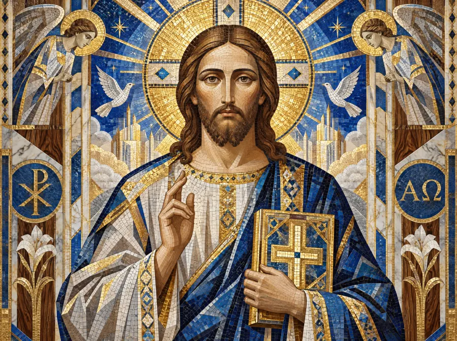 Christus im Mosaik, im Stil von Juan Gris