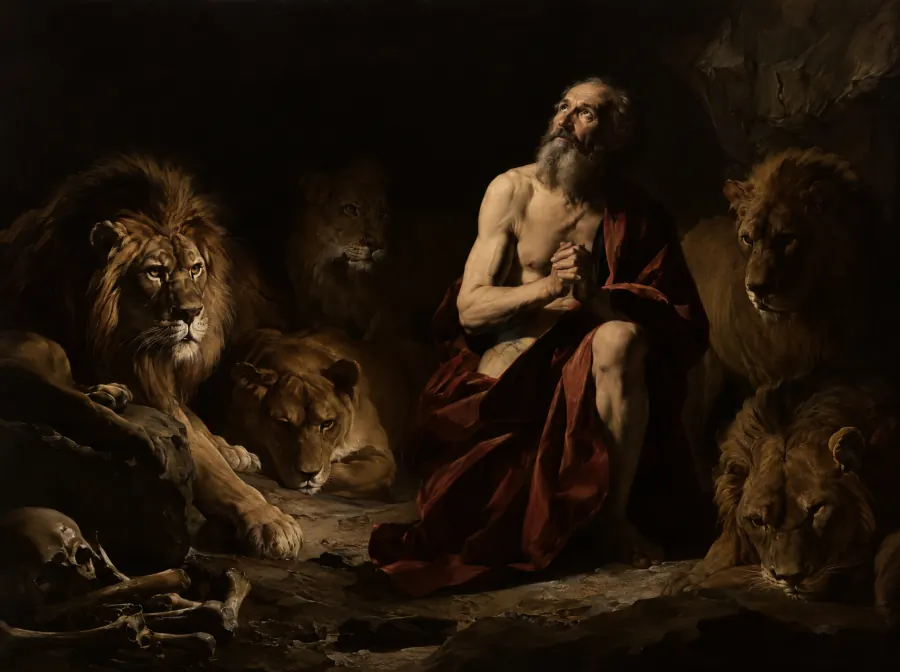 Daniël in de leeuwenkuil, in de stijl van Caravaggio