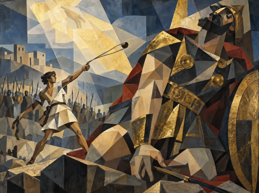David en Goliath, in de stijl van Juan Gris