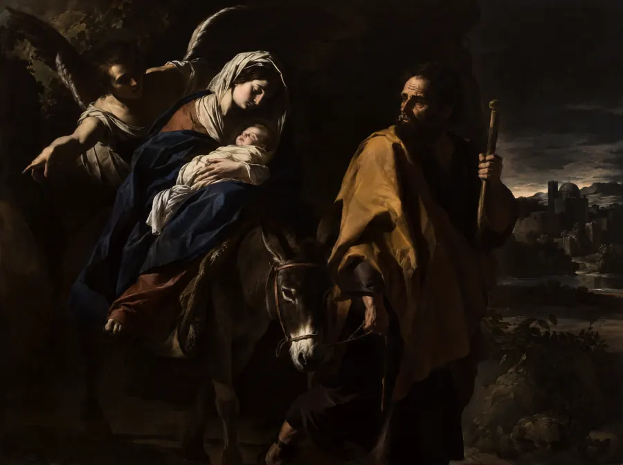 A fuga para o Egito, ao estilo de Caravaggio